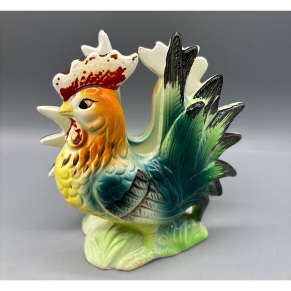 Vtg Ceramic Rooster Napkin Holder Chicken Farmhouse Rustic - Picture 1 of 6